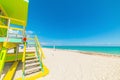 Green and yellow lifeguard tower in South Beach Royalty Free Stock Photo