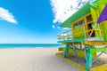 Green and yellow lifeguard tower in world famous South Beach Royalty Free Stock Photo