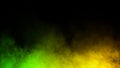 Green and yellow mystery fire fog texture overlays for text or space. Smoke chemistry, mystery effect on isolated background. Royalty Free Stock Photo