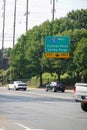 Green and yellow over road street sign in Philadelphia showing the exit for Central Philadelphia and Valley Forge