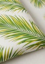 Green and Yellow Palm Leaf Pattern on Off White Fabric Royalty Free Stock Photo