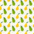 Green and yellow pears. Fruit pattern. Vector. Flat illustration.