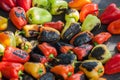 Green and yellow peppers grilling on a BBQ Royalty Free Stock Photo