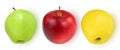 Green, yellow and red apples on isolated white background Royalty Free Stock Photo