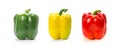 Green, yellow and red bell peppers. Close up. Isolated on a white background Royalty Free Stock Photo