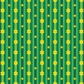 Green And Yellow Stripes And Flowers Bright Summer Pattern