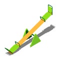 Green and yellow swing - balancer for children, for skating together, isometric vector illustration on white background