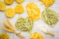 Green and Yellow Tagliatelle Pasta with Wheat and Flour Royalty Free Stock Photo