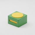 A green and yellow toy block with a circular top and a rectangular slot. isolated on transparent background, isolated on white Royalty Free Stock Photo