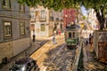 Cityscape of Green and Yellow trams Lisbon Portugal