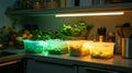 Green And Yellow Vegetables In Containers Under Kitchen Light Royalty Free Stock Photo