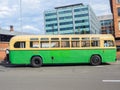 The green yellow vintage bus for round trip of the CBD, Operated by the Sydney Bus Museum on Queen birthday.