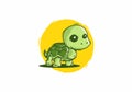 Green yellow walking turtle illustration