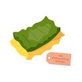 Green and yellow washcloth, dishwashing sponge isolated on white. Cleaning symbol. Vector cartoon flat illustration.