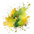 Green yellow watercolor spot splash splatter stain brush stroke on white background. Modern vibrant aquarelle spot. Trendy Royalty Free Stock Photo