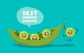 Green young peas with the slogan Best friends forever. Vector illustration in cartoon style. . Cheerful peas.