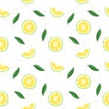 Green yuzu japanese citron fruit seamless pattern vector illustration isolated on white background.