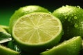 Green zest Lime slice with glistening water drops, a vibrant display Royalty Free Stock Photo