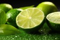 Green zest Lime slice with glistening water drops, a vibrant display Royalty Free Stock Photo