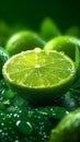 Green zest Lime slice with glistening water drops, a vibrant display Royalty Free Stock Photo