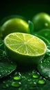 Green zest Lime slice with glistening water drops, a vibrant display Royalty Free Stock Photo