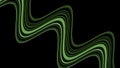 Green zigzag moving stripes flowing isolated on a black background. Design. Moving curved stripes.