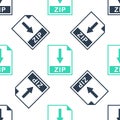 Green ZIP file document icon. Download ZIP button icon isolated seamless pattern on white background. Vector Royalty Free Stock Photo