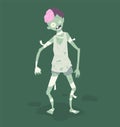 Green zombie with exposed brain and bandage, isolated fantasy character.