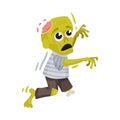 Green zombie is walking on one leg. Vector illustration on a white background. Royalty Free Stock Photo