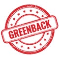 GREENBACK text on red grungy round rubber stamp