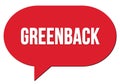 GREENBACK text written in a red speech bubble