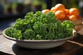 Greened, green and carrots kale in a bowl on m Royalty Free Stock Photo