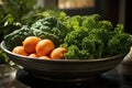 Greened, green and carrots kale in a bowl on m Royalty Free Stock Photo