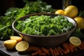 Greened, green and carrots kale in a bowl on m Royalty Free Stock Photo