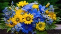 greenery blue and yellow bouquet flowers images Royalty Free Stock Photo