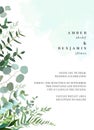 Greenery botanical wedding invitation. Watercolor style splash