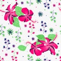 Greenery foliage blossom full frame repeated tropicana hand drawn complete trendy pattern. Useful for bed linen, greeting,