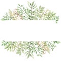 Greenery Frame Clipart, Watercolor Green Leaves wreath illustration, Foliage Border, Floral Wedding arrangement, Leaf frame, Royalty Free Stock Photo