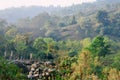 Greenery Mountains Landscape. Bushes Trees Slope Field Under Blue Sky on sunset.Rangbang river mountain valley.Tabakoshi West Royalty Free Stock Photo