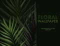 Greenery palm tree summer leaf on dark background. Natural vector beach design, coconut leaves floral art. Hand-drawn vector