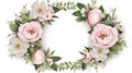 Greenery pink and white peony rose flowers decoration. Generative AI