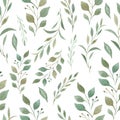 Greenery seamless pattern. Hand painted branches and leaves digital paper. Royalty Free Stock Photo