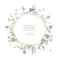 Greenery selection vector design geometry invitation frame. Rustic wedding greenery. Mint, blue, green tones