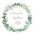 Greenery selection vector design round invitation frame Royalty Free Stock Photo