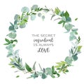 Greenery selection vector design round invitation frame.