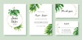 Greenery wedding Invitation, save the date, thank you, rsvp card Design template. Vector. Summer leaf, fern leaves.