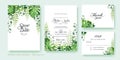 Greenery wedding Invitation, save the date, thank you, rsvp card Design template. Vector. Summer leaf, silver dollar eucalyptus, Royalty Free Stock Photo