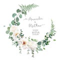 Greenery and white peony, rose flowers vector design round invitation frame Royalty Free Stock Photo
