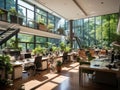 Greeneryfilled modern office promoting workplace friendliness