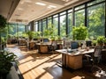 Greeneryfilled modern office promoting workplace friendliness